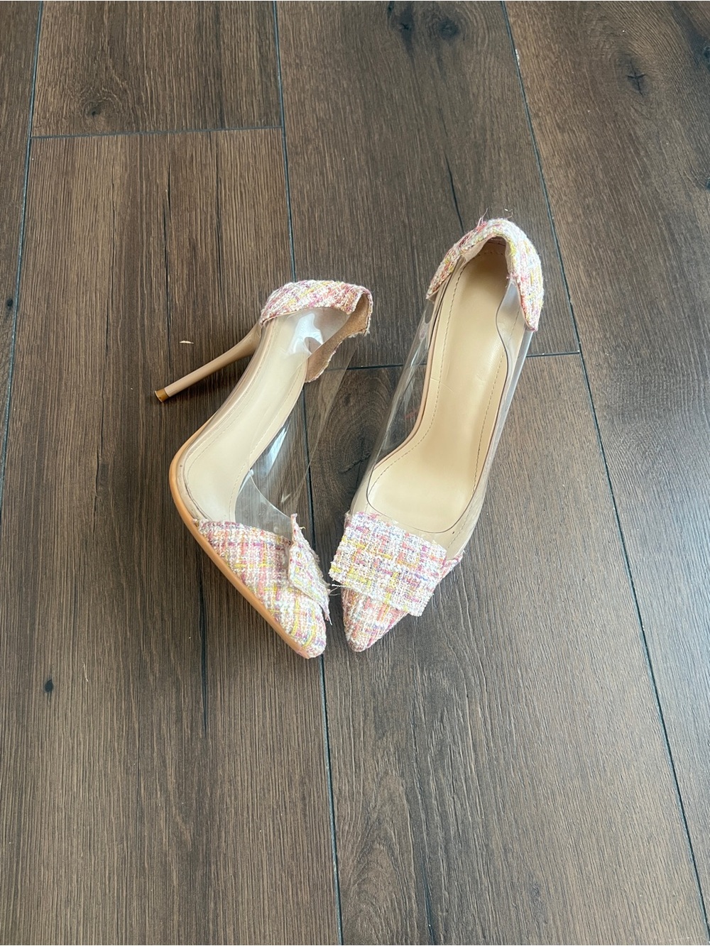Women’s Pink Tweed Pointed-Toe Stiletto Pumps